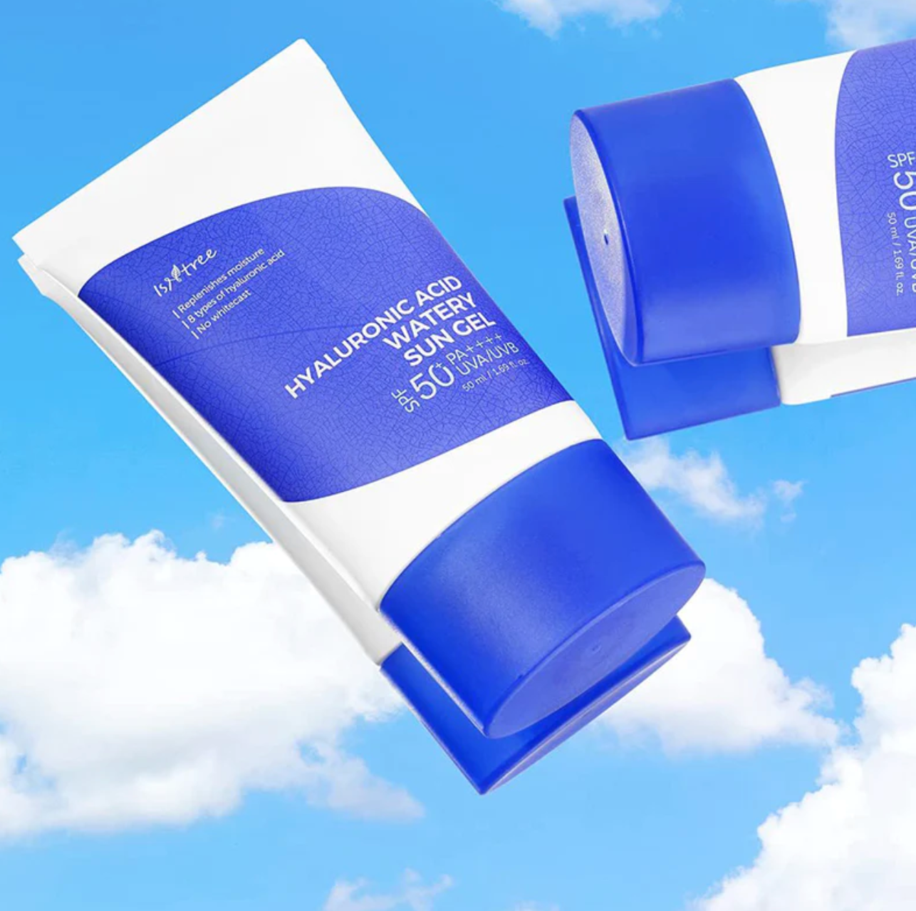 Isntree Hyaluronic Acid Watery Sun Gel SPF50+ PA++++ is een zonnebrand met chemische filters die de huid niet alleen beschermt tegen zowel UVA- en UVB stralen