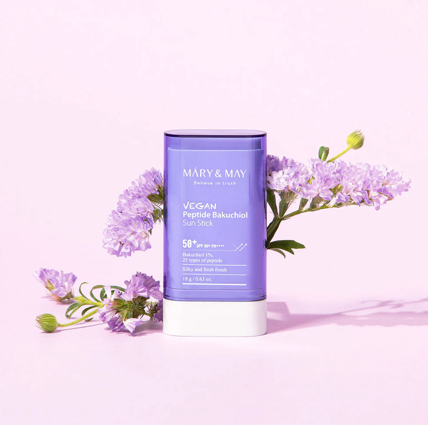 Mary & May Vegan Peptide Bakuchiol Sun Stick SPF 50+ PA+++ bevat Bakuchiol Extract om de huid te herstellen, 25 soorten Peptiden om de collageensynthese
