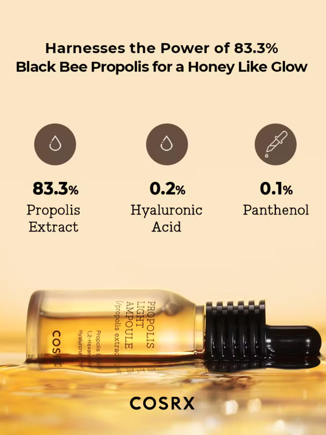 COSRX Full Fit Propolis Light Ampoule is een intensief verzorgende ampoule met 83% Black Bee Propolis-extract