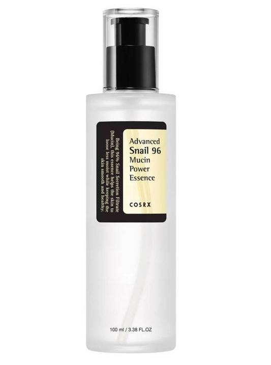 Advanced Snail 96 Mucin Power Essence. Verrijkt met slakkensecretie-filtraat, levert deze essence intense hydratatie en voeding aan je huid.