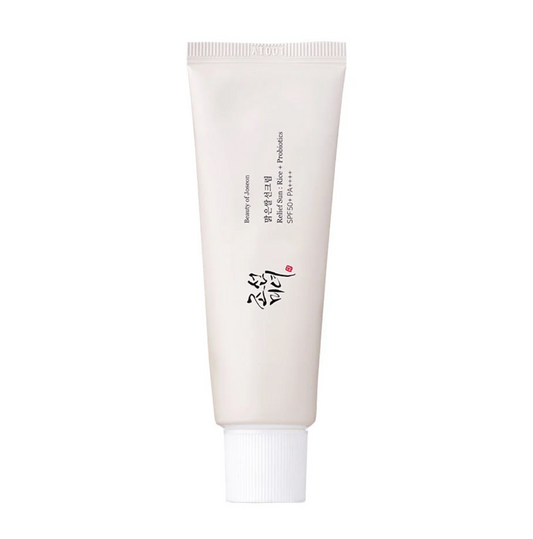 Beauty of Joseon Relief Sun : Rice + Probiotics. kalmerende en ontstekingsremmende eigenschappen. Met Rijst Extracten en Niacinamide voor een heldere teint.