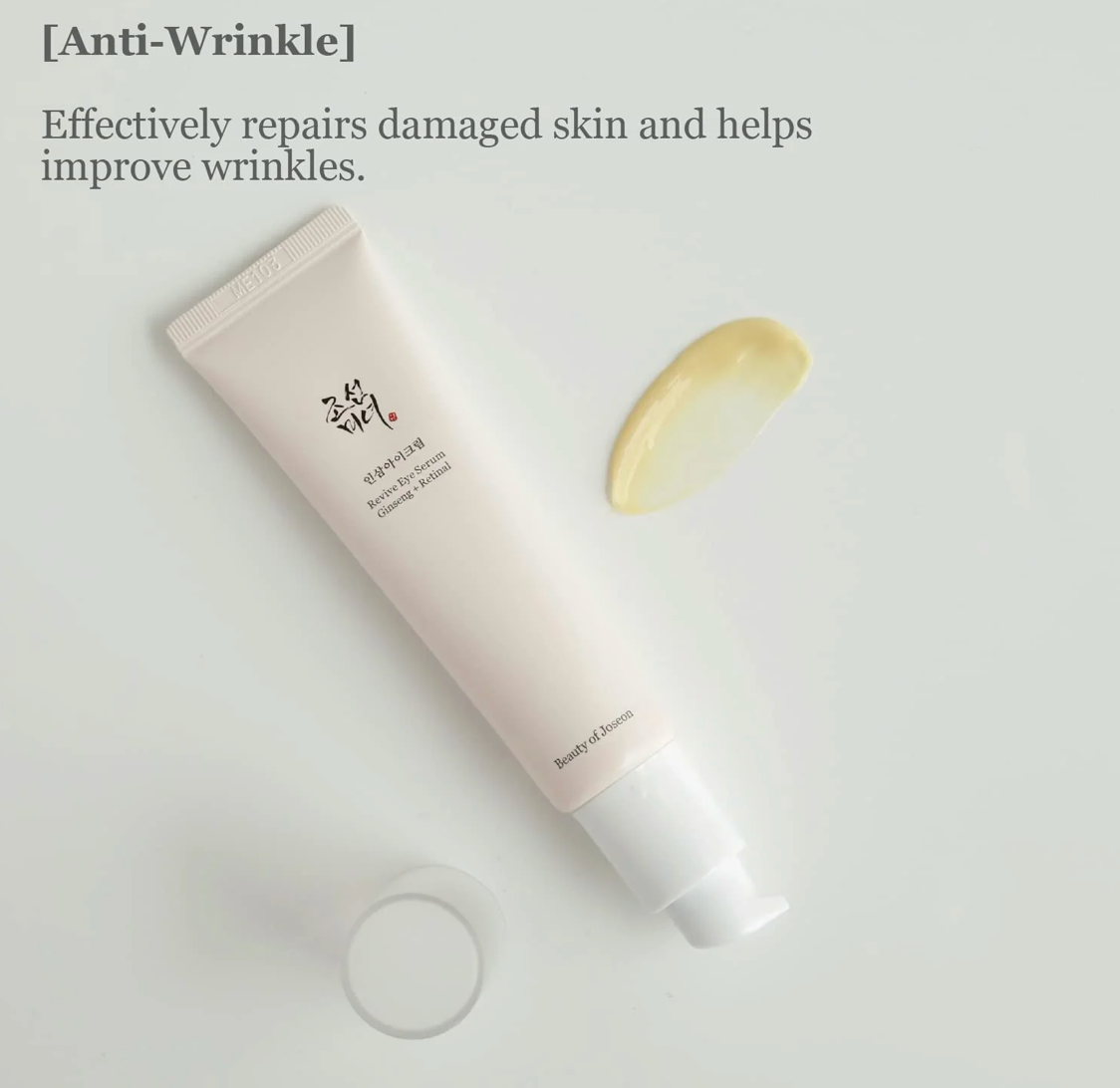 Beauty of Joseon Revive Eye Serum: Ginseng + Retinal bevat 10% Ginseng Root Extract, een ingrediënt wat de huid snel van vocht voorziet en hydratatie lang vasthoudt