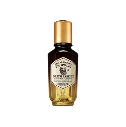 SKINFOOD Koninklijke Honing Propolis Enrich Essence 50ml is een voedende essence gemaakt met koninginnengelei- en Propolis-extracten om de elasticiteit en hydratatie van de huid te helpen verbeteren. 