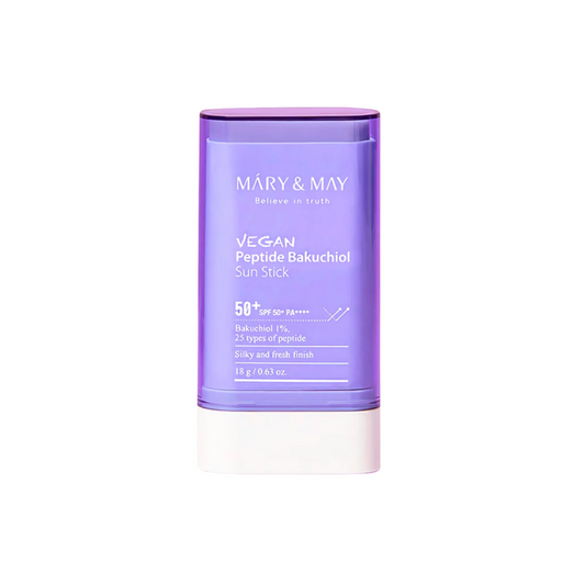 Mary & May Vegan Peptide Bakuchiol Sun Stick SPF 50+ PA+++ bevat Bakuchiol Extract om de huid te herstellen, 25 soorten Peptiden om de collageensynthese