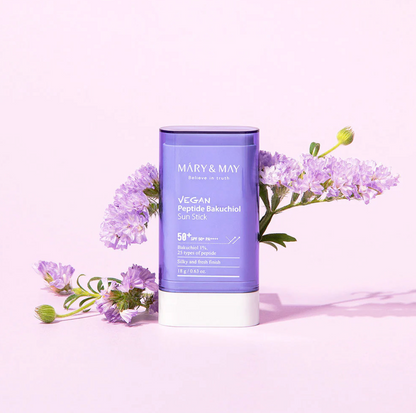 Mary & May Vegan Peptide Bakuchiol Sun Stick SPF 50+ PA+++ bevat Bakuchiol Extract om de huid te herstellen, 25 soorten Peptiden om de collageensynthese