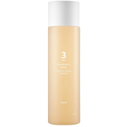 Numbuzin No.3 Super Glowing Essence Toner is verrijkt met 50 soorten gefermenteerde ingrediënten voor een gezond uitziende huid met een prachtige gloed