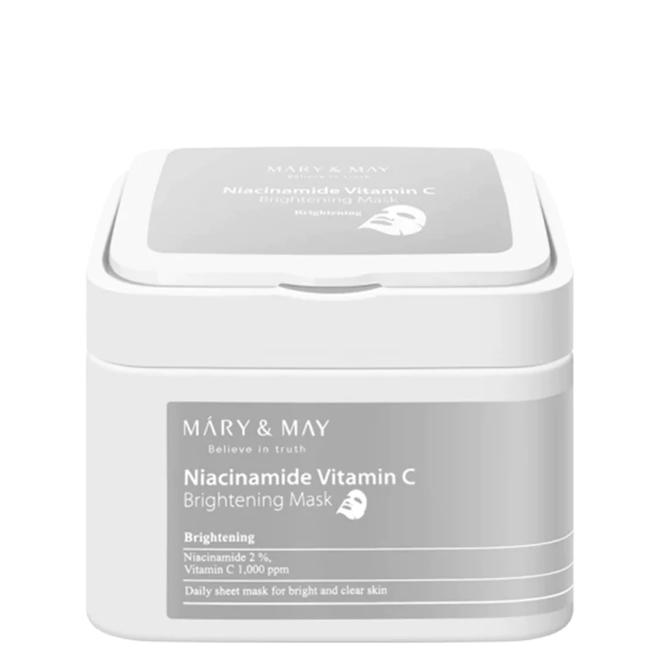 Mary & May Niacinamide Vitamin C Brightening Mask bevat, zoals de naam het al verklaart, Niacinamide en een gestabiliseerde variant van vitamine C