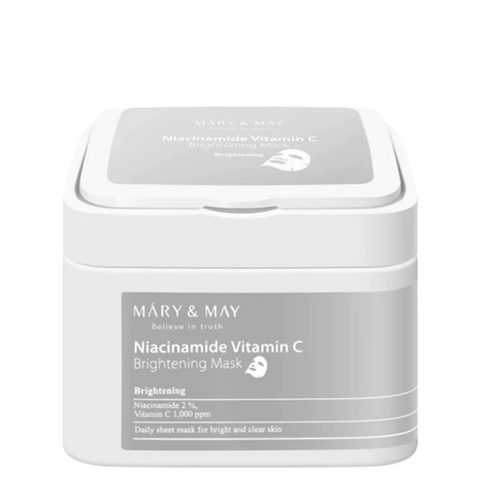Mary & May Niacinamide Vitamin C Brightening Mask bevat, zoals de naam het al verklaart, Niacinamide en een gestabiliseerde variant van vitamine C